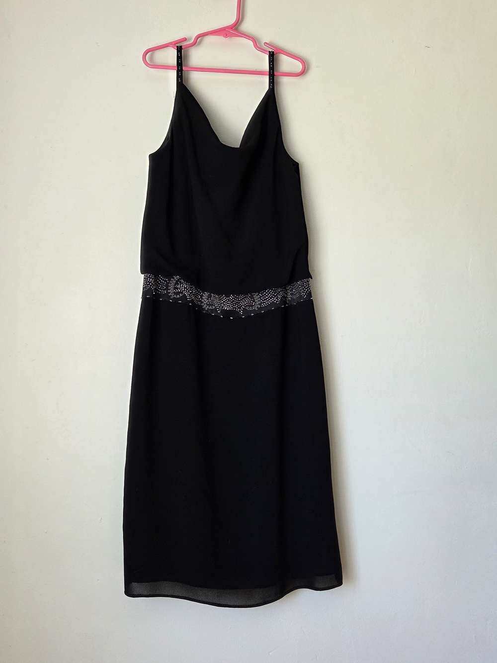 Loft Black Beaded Waist Midi Side Zip Slip Dress Size 2